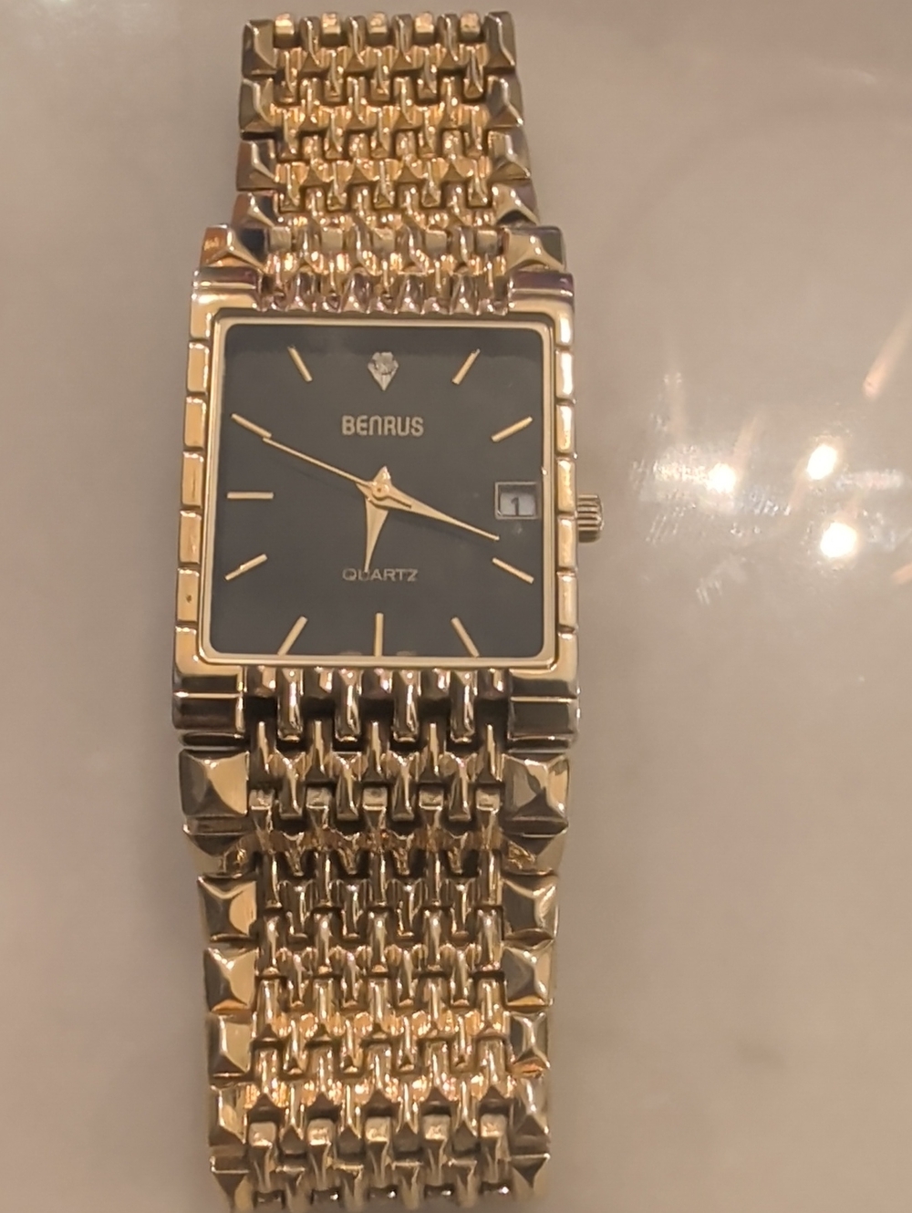 Benrus Men's Gold-Tone Watch with Black Dial and Date
